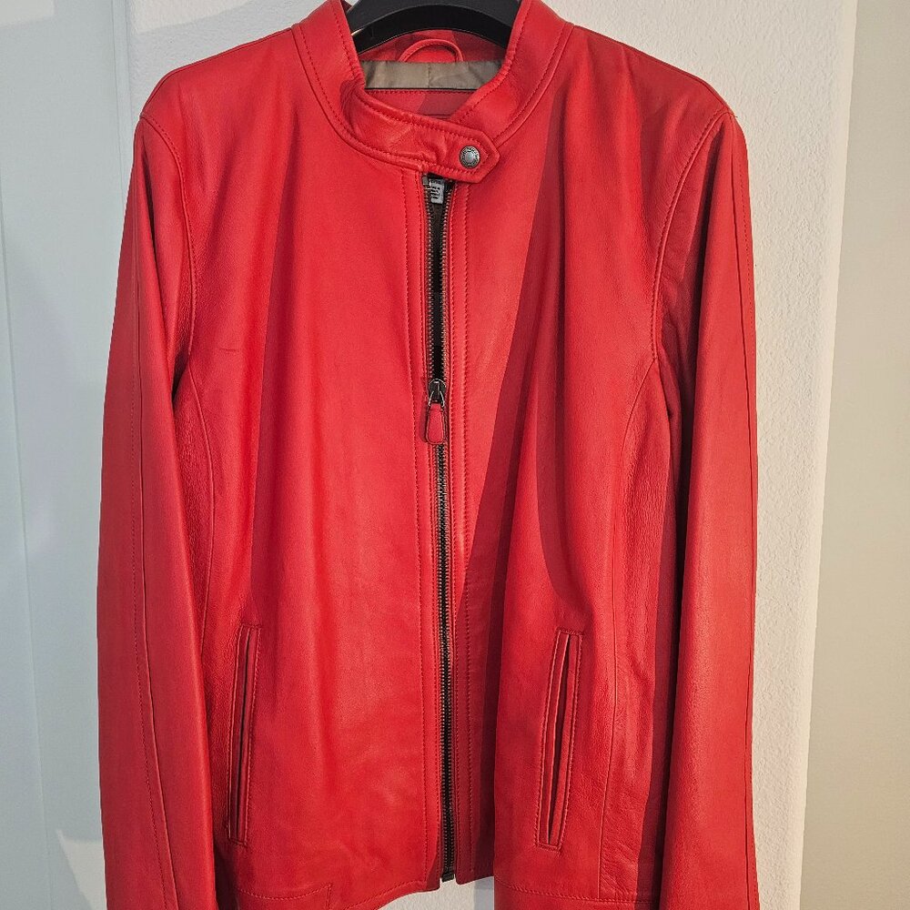 Brand New Women Coach New York Red Zip Leather Jacket XL with garment cover